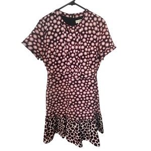 MAISON JULES Womens Black Ruffled Trim Polka Dot Jewel Neck Dress 4 Polyester